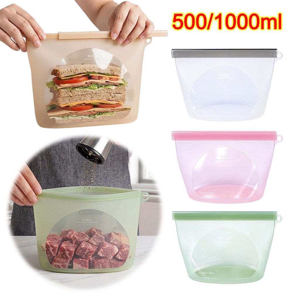 Reusable Zip Bag - Sacchetto in Silicone per Conservazione Alimenti,