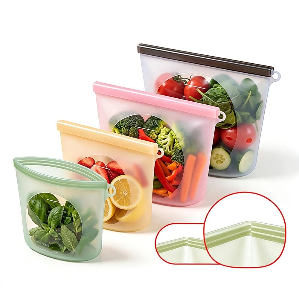 Reusable Zip Bag - Sacchetto in Silicone per Conservazione Alimenti,