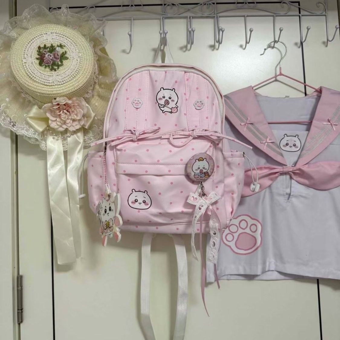 Travel Accessories Pink - Zaino Carino Chiikawa Rosa a Pois